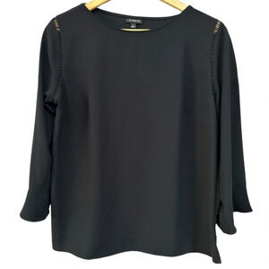 Talbots Size L Black Blouse Shirt With Lace Insets, Zip Side and‎ 3/4 Sleeves